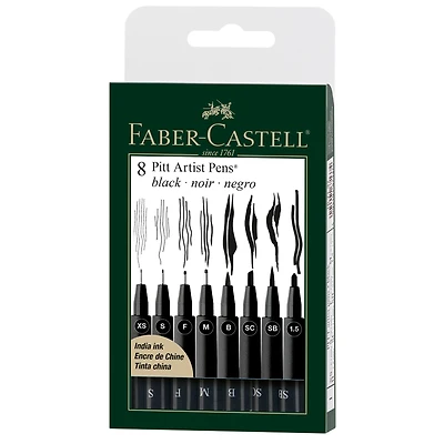 Faber-Castell® PITT® 8 Piece Black Artist Pen Set