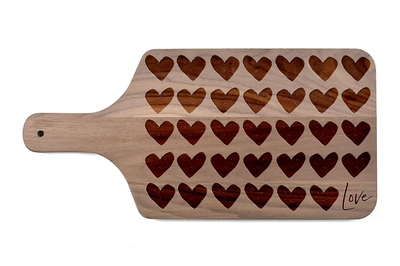 Love And Hearts 17" x 8" Walnut Paddle Cutting Board