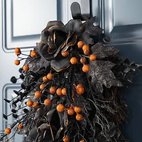 Glitzhome® 28"H Halloween Black Rose and Berry Swag with Hanger
