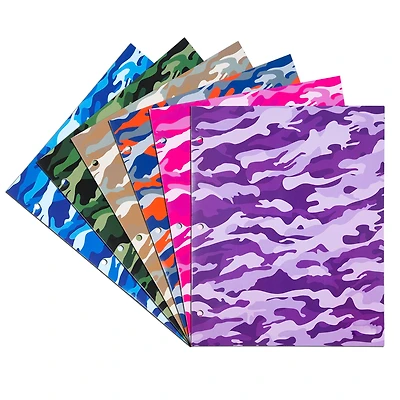 JAM Paper Camo Glossy Laminated Two Pocket 3 Hole Punch School Folders, 6ct.