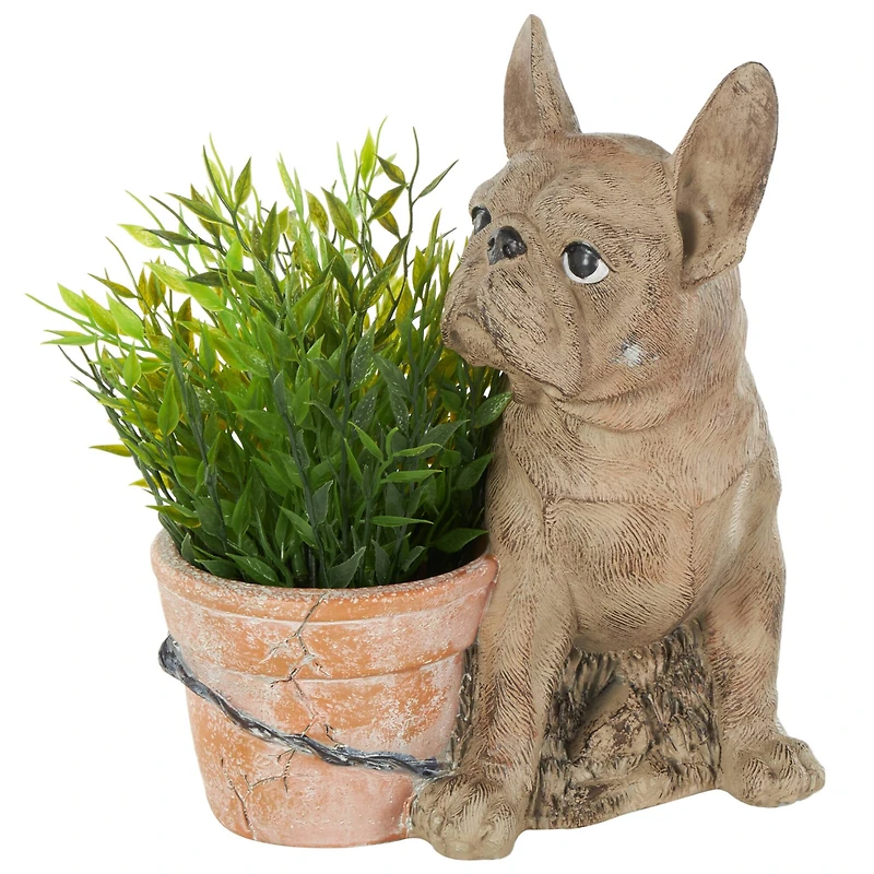 11" Textured Brown Dog Planter with Antique Pot