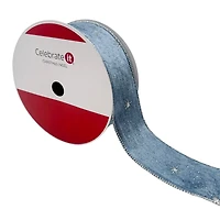 2.5" x 80ft. Silver Starburst on Navy Wired Velvet Jumbo Ribbon by Celebrate It®
