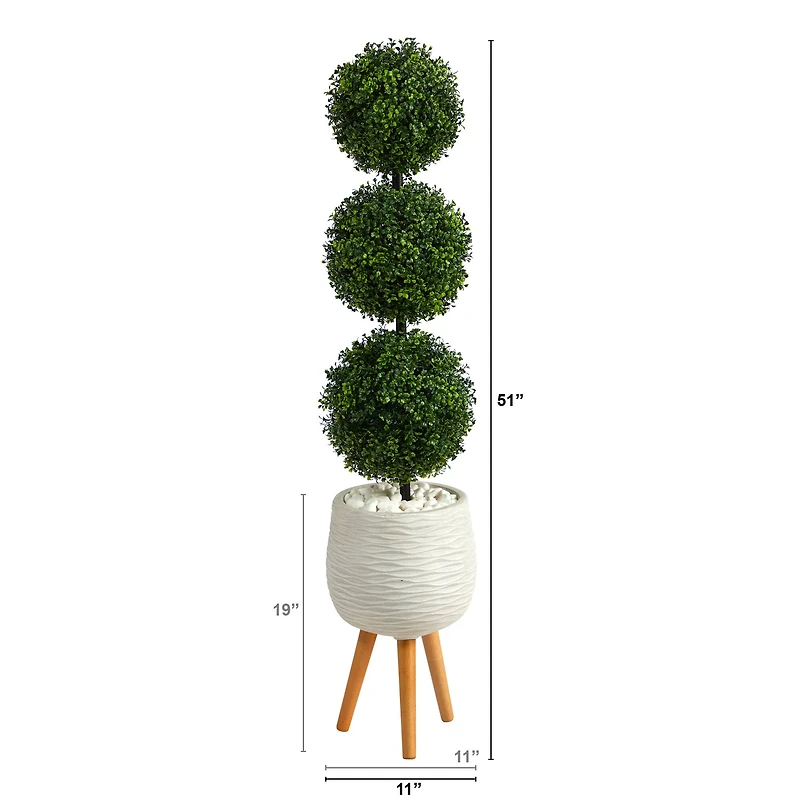 4.5ft. Boxwood Triple Ball Topiary Artificial Tree in White Planter with Stand (Indoor/Outdoor)