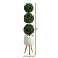 4.5ft. Boxwood Triple Ball Topiary Artificial Tree in White Planter with Stand (Indoor/Outdoor)