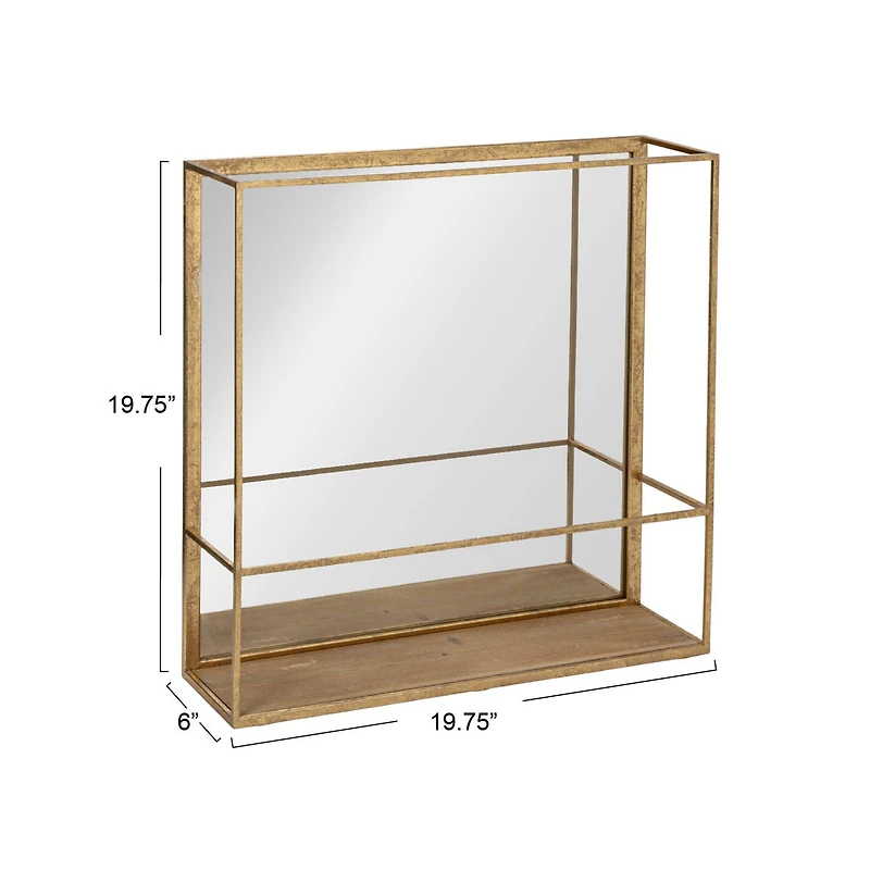 Hello Honey® 20" Gold Metal Wall Mirror with Reclaimed Wood Base