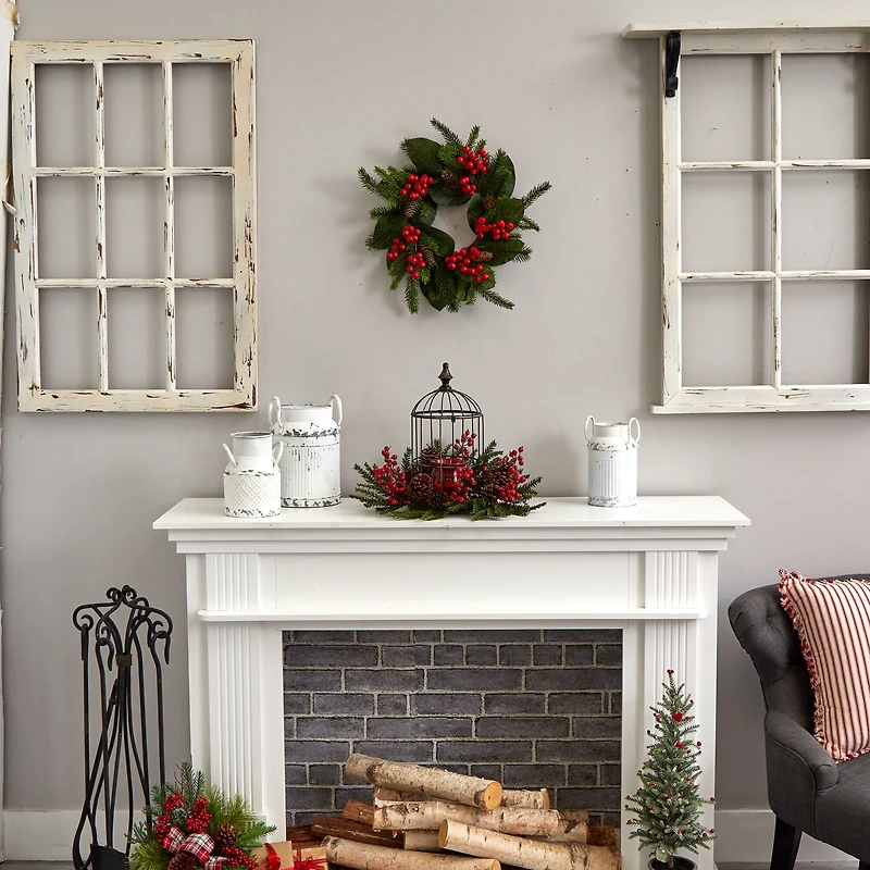 15" Pine & Berry Birdhouse Candelabrum