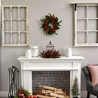 15" Pine & Berry Birdhouse Candelabrum