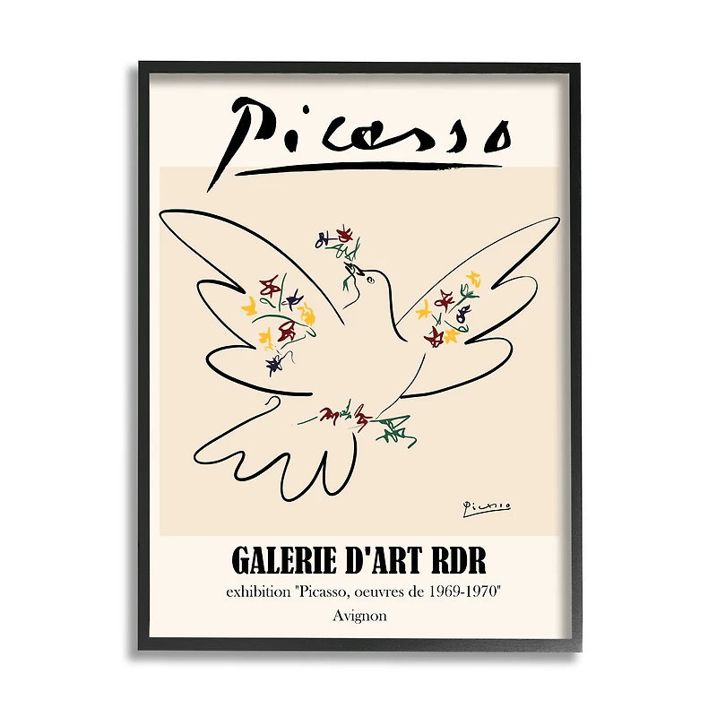 Stupell Industries Classical Abstract Picasso Peace Dove Bird Linework in Frame Wall Art