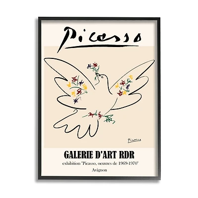Stupell Industries Classical Abstract Picasso Peace Dove Bird Linework in Frame Wall Art