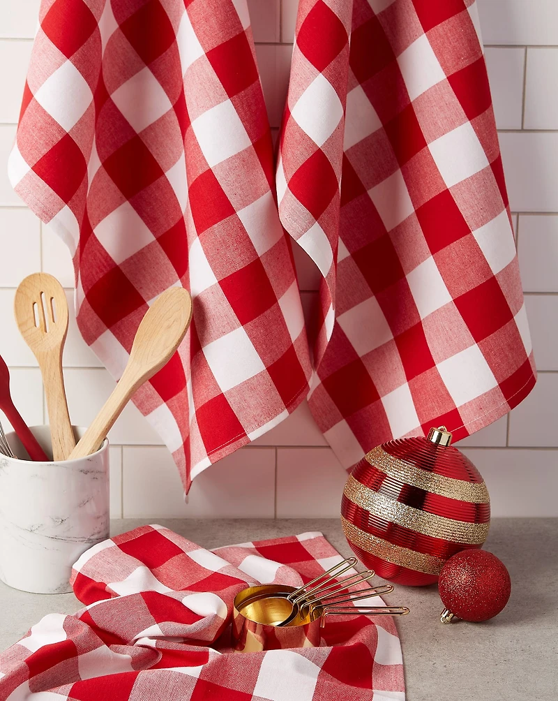 DII® Red & White Buffalo Check Dish Towels, 3ct.