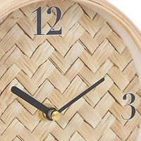 7" Light Brown Wood Woven Chevron Patterned Clock with Silver Legs