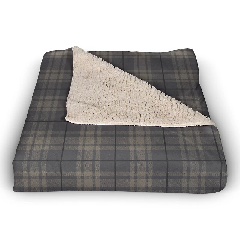 Dark Gray Plaid Sherpa Fleece Blanket