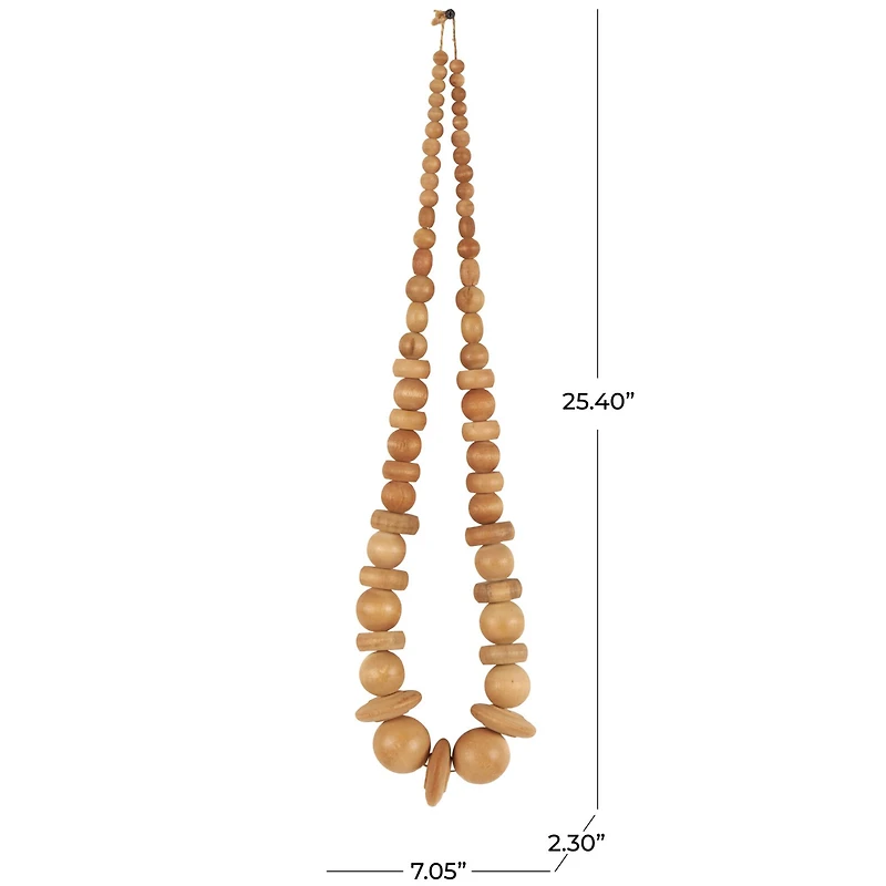 Light Brown Wood Necklace Handmade Geometric Beaded Garland Sculpture