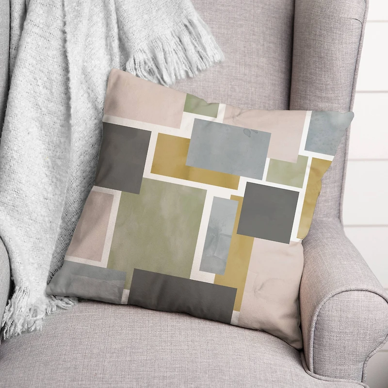 Muted Abstract Squares 18" x 18" Throw Pillow