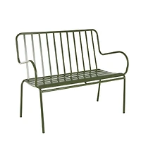 44.25" Green Metal Slatted Outdoor Bench with Curved Armrests
