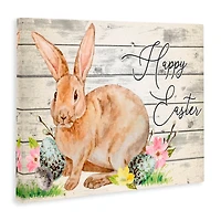 Stupell Industries Spring Floral Happy Easter Bunny Canvas Wall Art