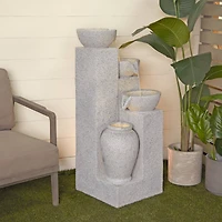 43.5" Light Gray Fiberglass 4-Tier Fountain with LED Light