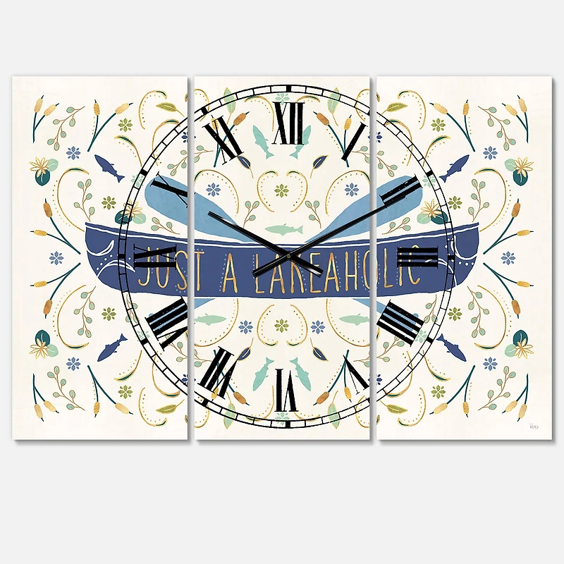 Designart Just A Lakeaholic Lake House 3 Panel Wall Clock