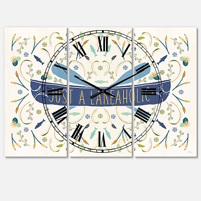 Designart Just A Lakeaholic Lake House 3 Panel Wall Clock