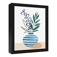 Blue Potted Plant Canvas Wall Art in Black Frame