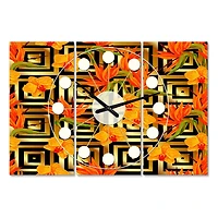 Designart 'Tropical Gold Luxury Pattern Iii Oversized Mid-Century Modern Multipanel Wall Clock
