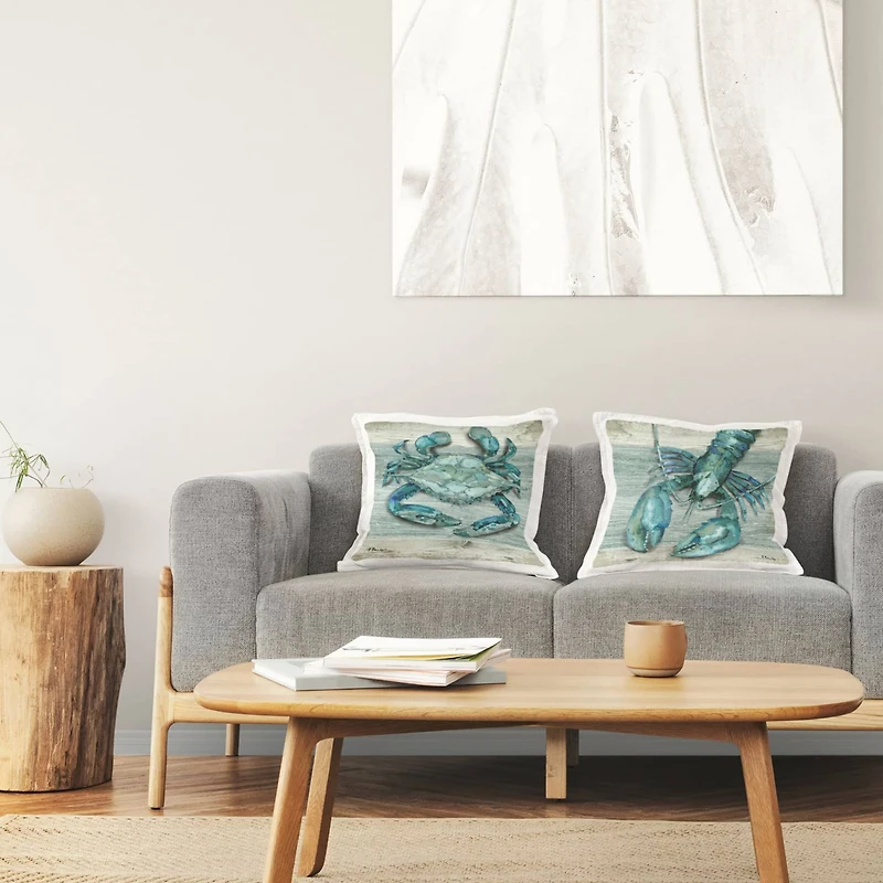 Stupell Industries Blue Crab Lobster Marine Sea Life 2 Pillow Set, 18" x 18"