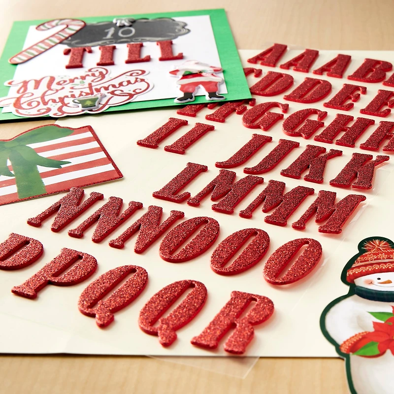 12 Pack: Red Bernhard Condensed Glitter Alphabet Stickers by Recollections™