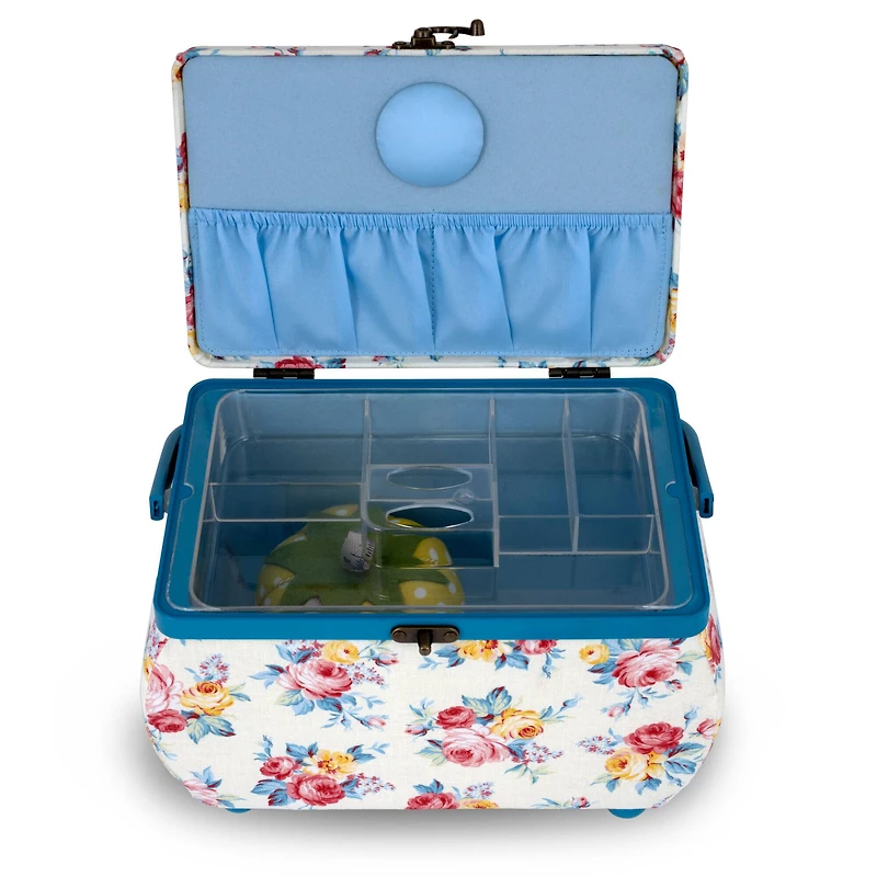 Dritz® Bright Floral Medium Curved Sewing Basket With Tomato Pincushion