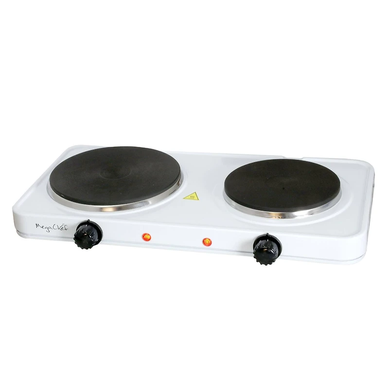 MegaChef Sleek White Electric Portable Lightweight Dual Burner Cooktop Buffet Range