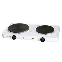 MegaChef Sleek White Electric Portable Lightweight Dual Burner Cooktop Buffet Range
