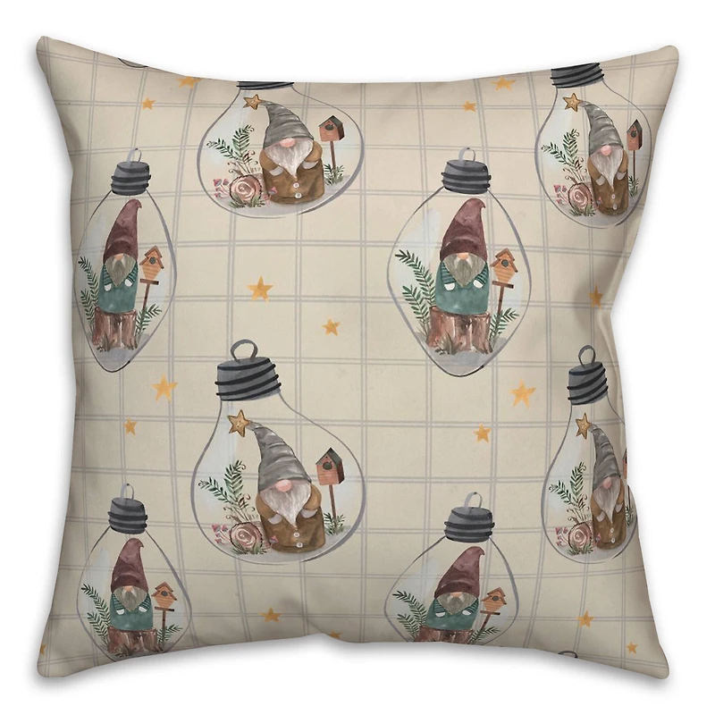 Cream & Gray Check Gnome Globe Pattern Throw Pillow