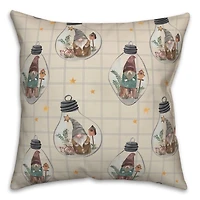 Cream & Gray Check Gnome Globe Pattern Throw Pillow