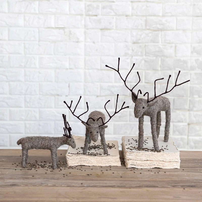 Hello Honey® 9.5" Gray Handmade Wool Felt and Wire Reindeer
