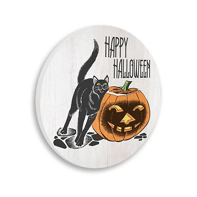 Stupell Industries Happy Halloween Pumpkin Cat Wall Plaque Art
