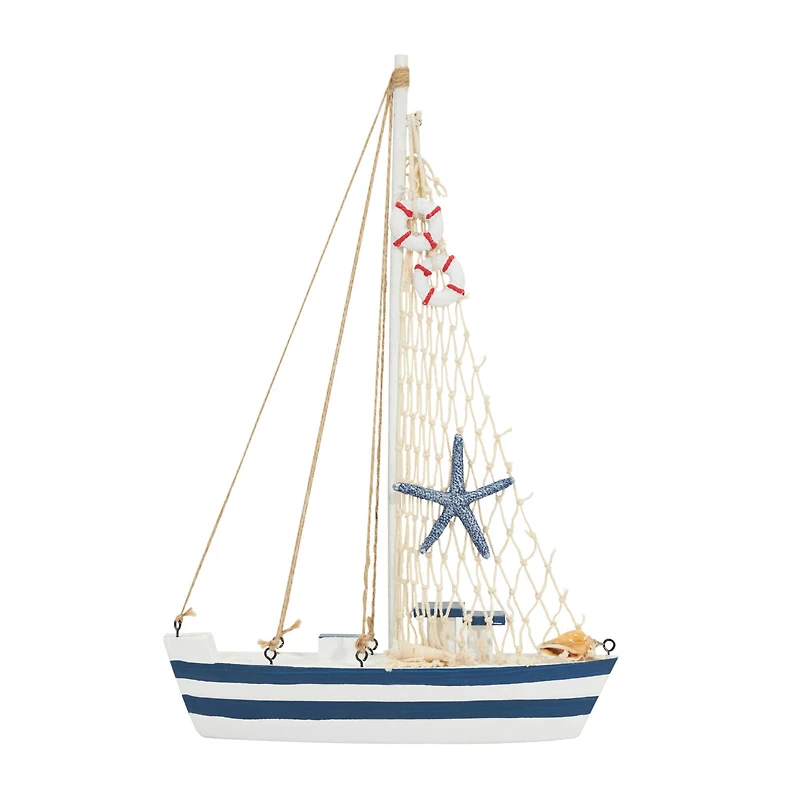 Blue Sail Boat with Netting & Starfish Sculpture Set