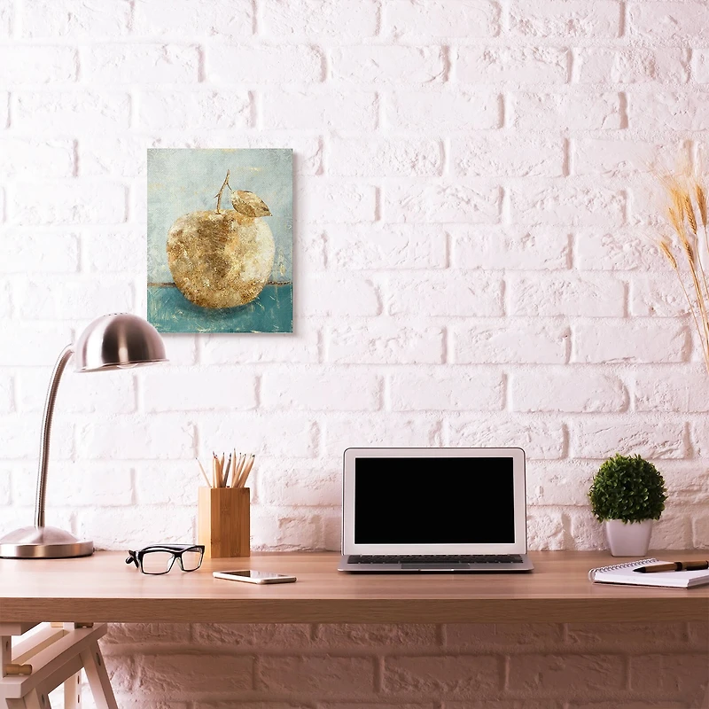 Stupell Industries Golden Apple Green Textured Food Painting Canvas Wall Art