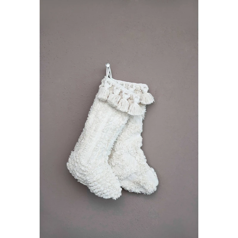 Hello Honey® 20" Cream Cotton Slub Stocking Set with Tufting