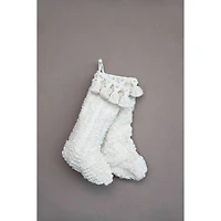 Hello Honey® 20" Cream Cotton Slub Stocking Set with Tufting