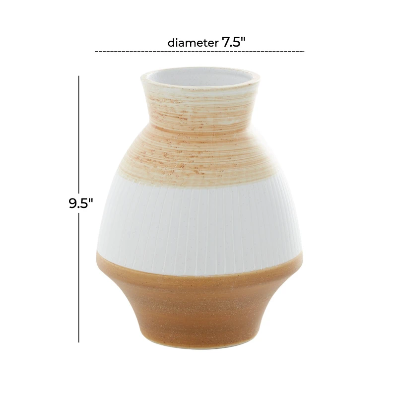 Tan Ceramic Coastal Style Vase, 10" x 7" x 7"