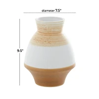 Tan Ceramic Coastal Style Vase, 10" x 7" x 7"