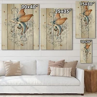 Designart - Flying Fish On Peonies - Traditional Print on Natural Pine Wood