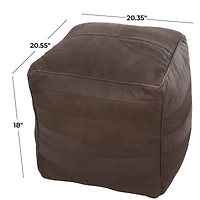 21" Leather Pouf with Linear Panels