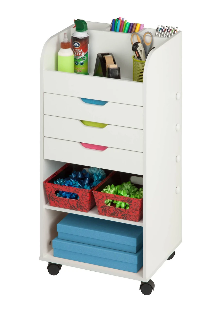 Honey Can Do 3-Drawer White Rolling Craft Cart with Drawers & Compartments