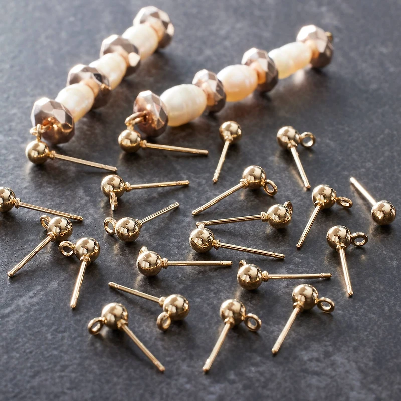 12 Pack: Gold Earring Post Ball Tops, 4mm by Bead Landing™