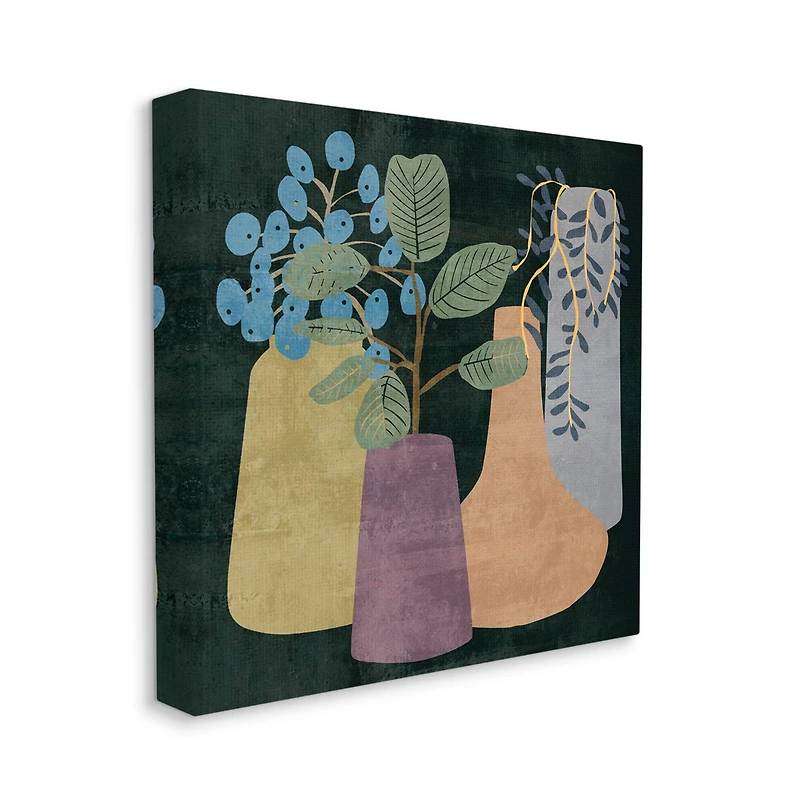 Stupell Industries Eucalyptus Plants in Decorative Vases over Black Canvas Wall Art