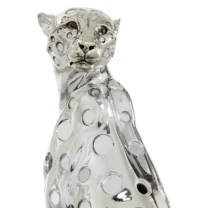 16" Silver Glam Leopard Sculpture