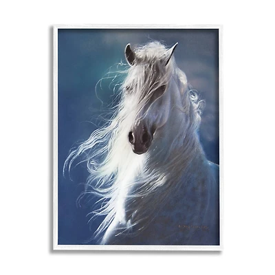 Stupell Industries White Horse with Long Mane Wild Equestrian Portrait in White Frame Wall Art