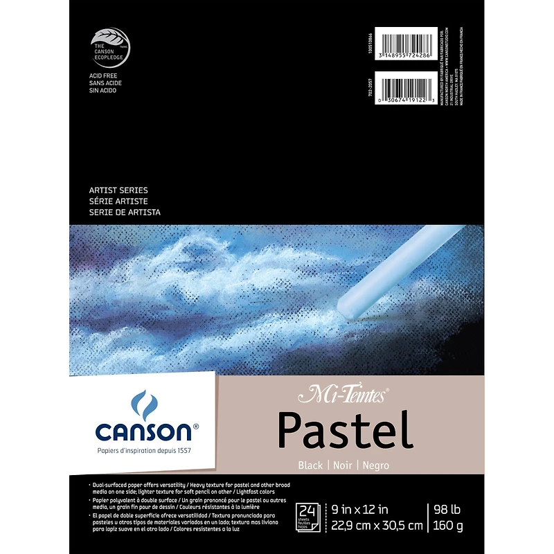 Canson® Mi-Teintes® 9" x 12" Black Pastel Paper Pad, 24 Sheets
