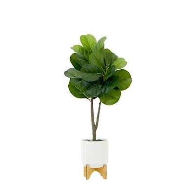 33" Artificial Green Fiddle Fig with Stand Planter