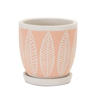 Pink Leaves Cement Planters with Plates Set